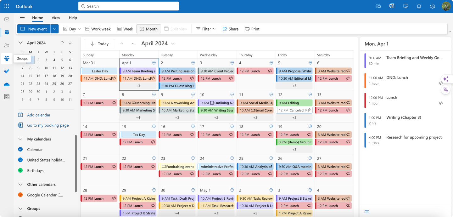 Outlook Calendar.\u00a0