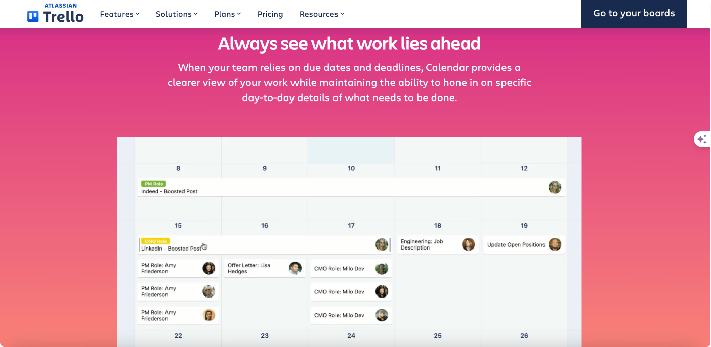 Trello calendar.