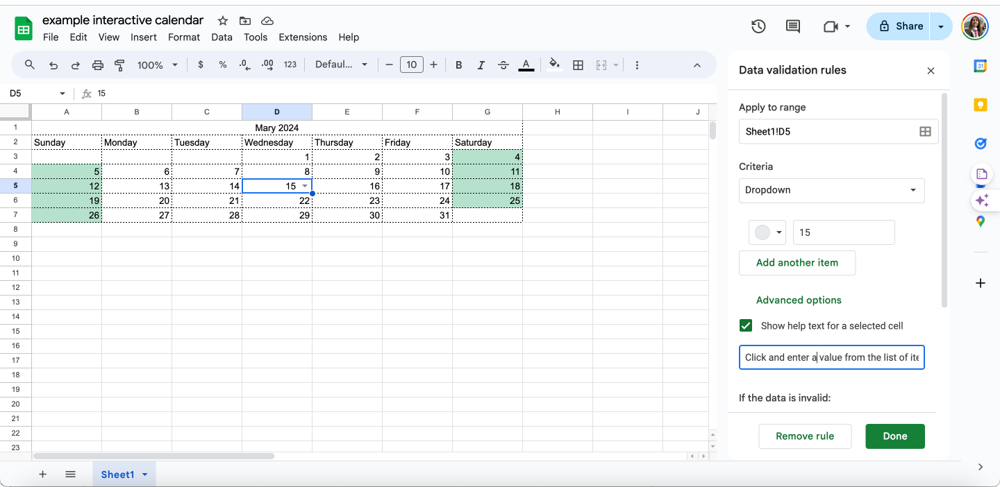 Setting up additional parameters for your calendar.