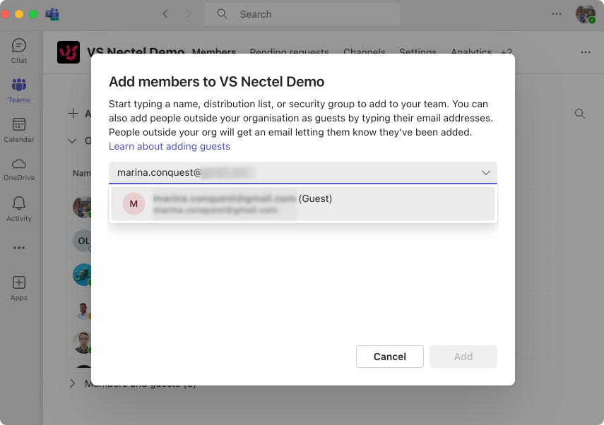 Inviting a guest with their email address.