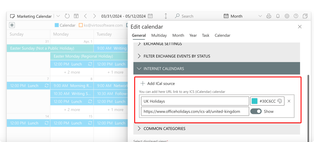 Adding external calendars to your Virto Calendar.