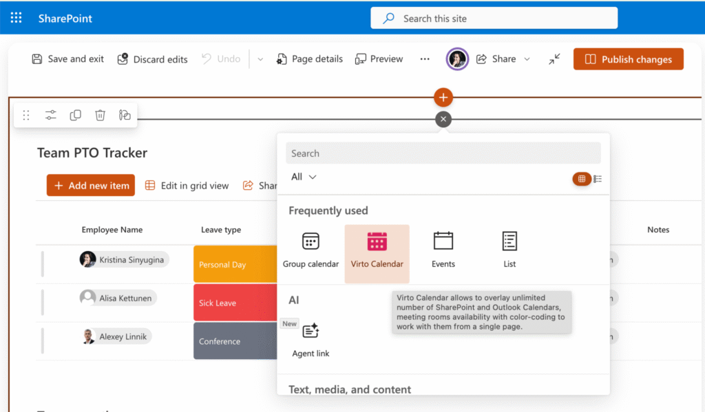 Virto Calendar web part