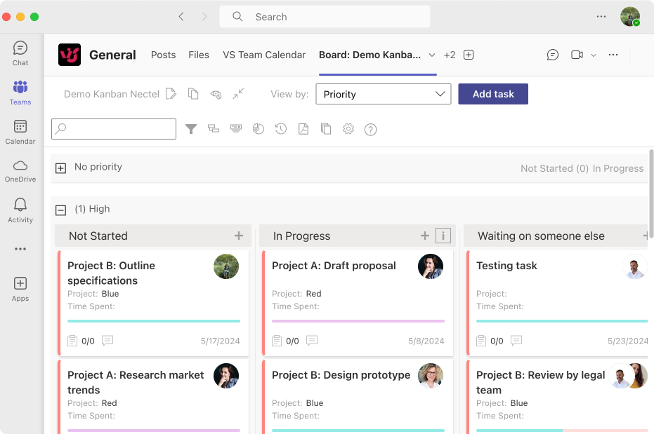 The Virto Kanban within Microsoft Teams.