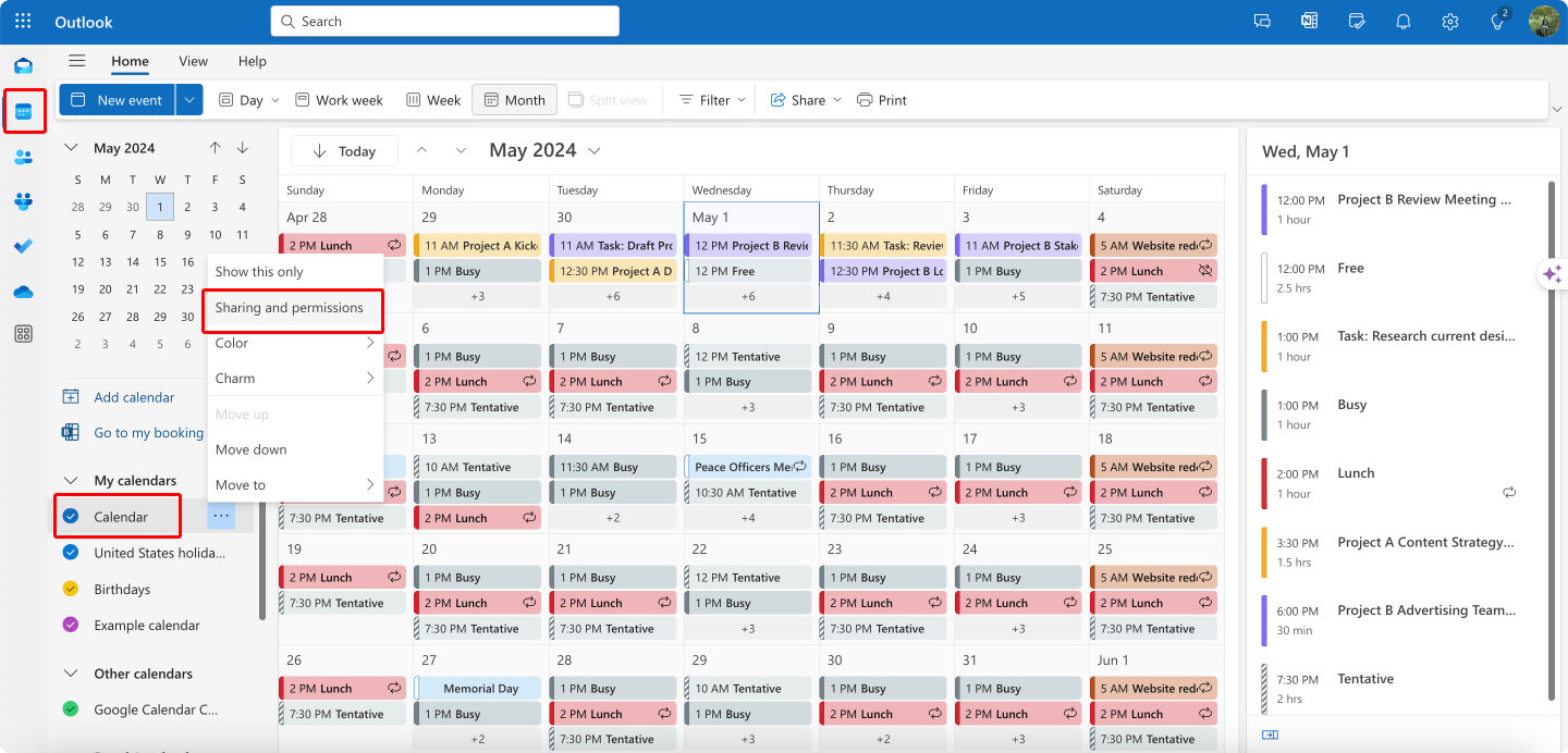 Navigating to your calendar and its privacy settings.