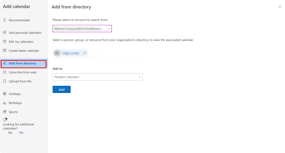 Adding a calendar from directory.