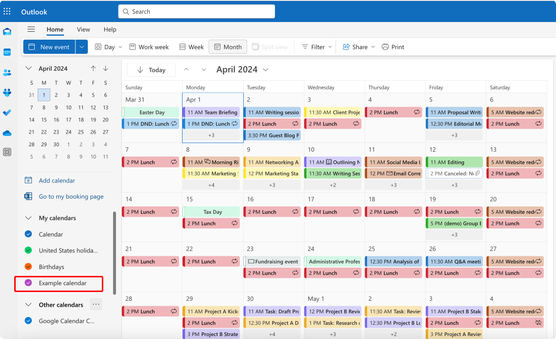 You can now view your new calendar.\u00a0