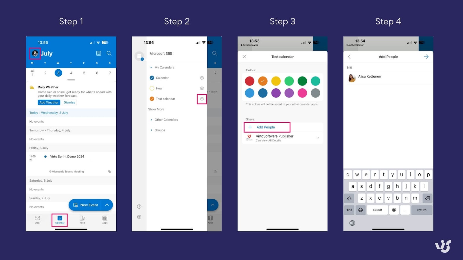 Sharing your calendar in Outlook mobile.