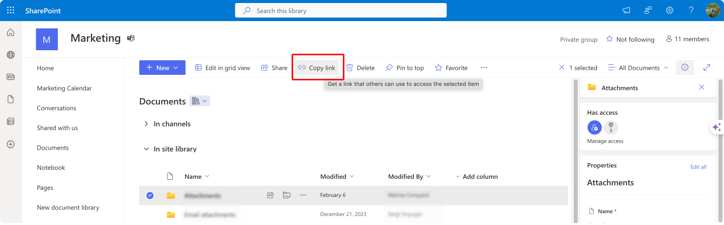 Navigating to the “Copy link” button.