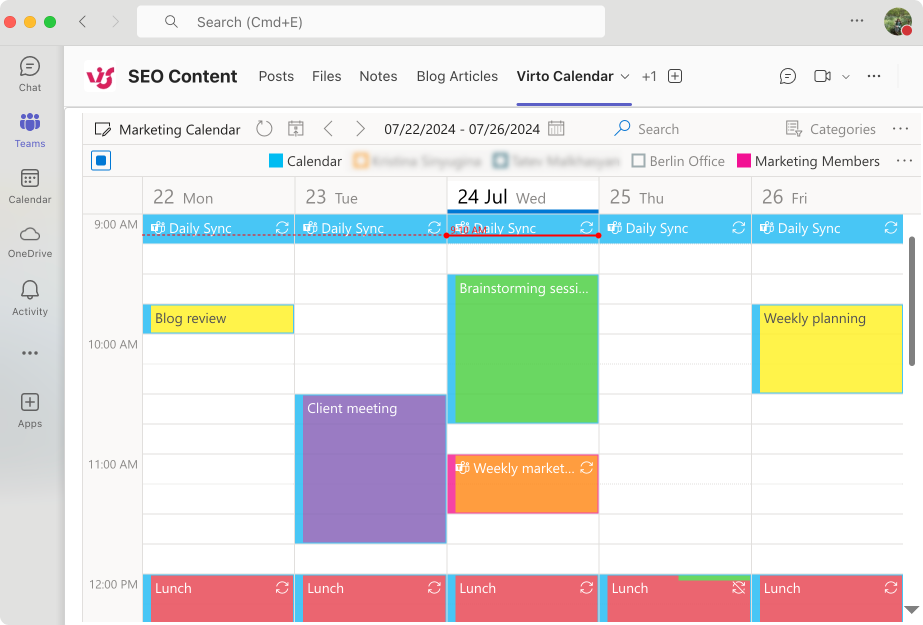 Virto Calendar within the Microsoft Teams as a separate tab.\u00a0