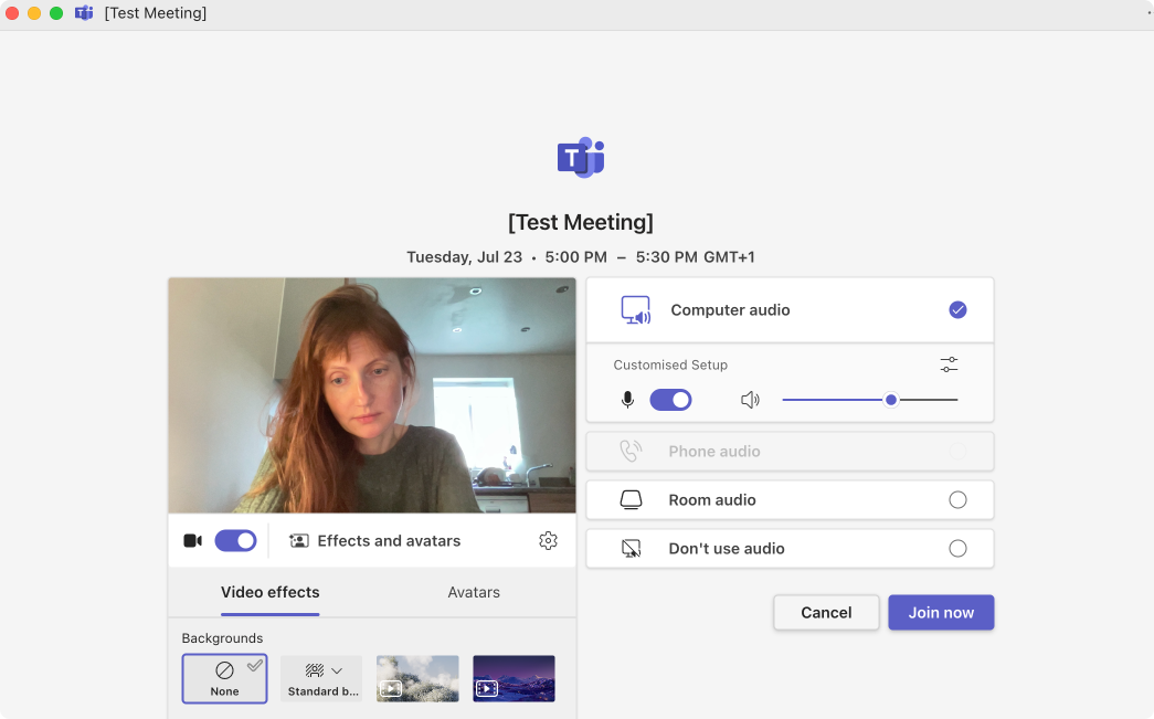 Adjust your settings before joining your meeting.\u00a0