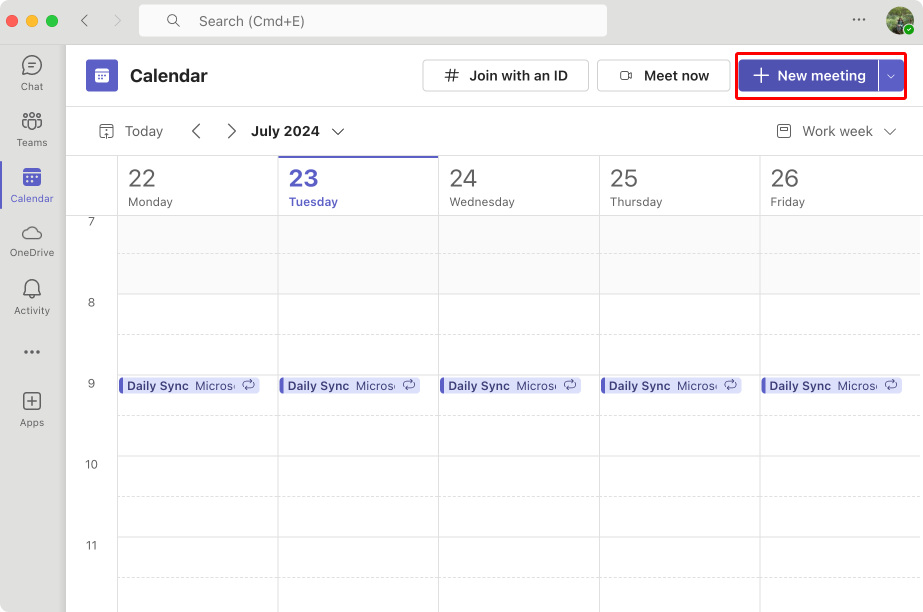 Click on “New meeting” to schedule your next virtual meeting.\u00a0