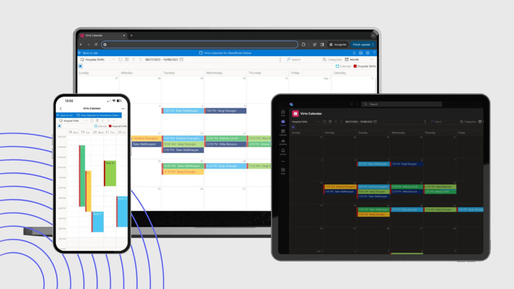 Virto Calendar overlaid calendars