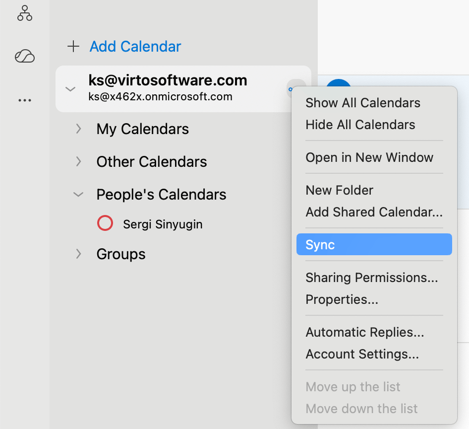 Pic. 4. Syncing shared calendar in Outlook for Mac.