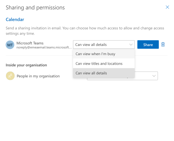 Setting appropriate permissions for your shared calendar.