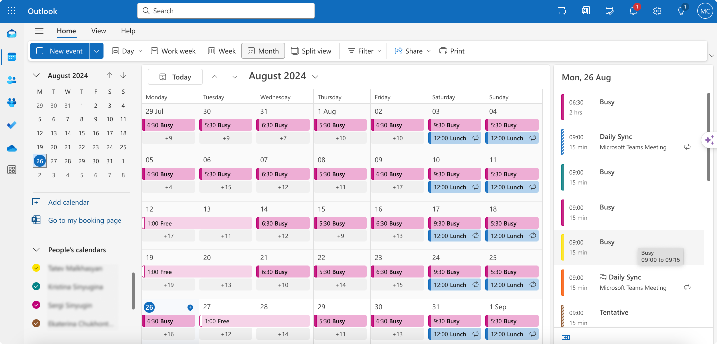 Viewing People’s calendars in Outlook.
