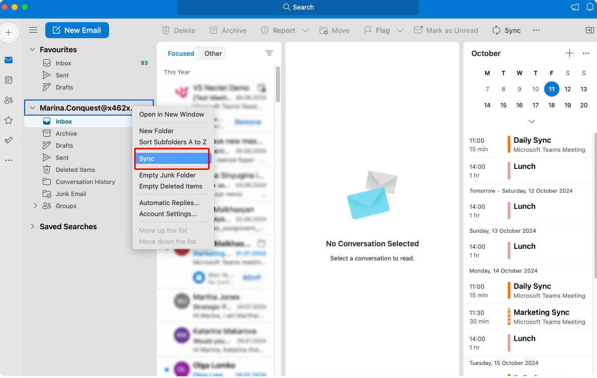 Syncing accounts on Outlook for Mac.\u00a0