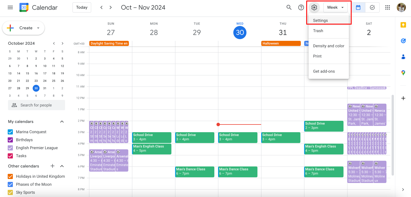 Pic. 1. Navigating to Google calendar settings.\u00a0