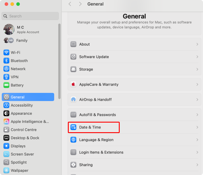 Pic. 9. Navigating to “Date & Time” on Mac.