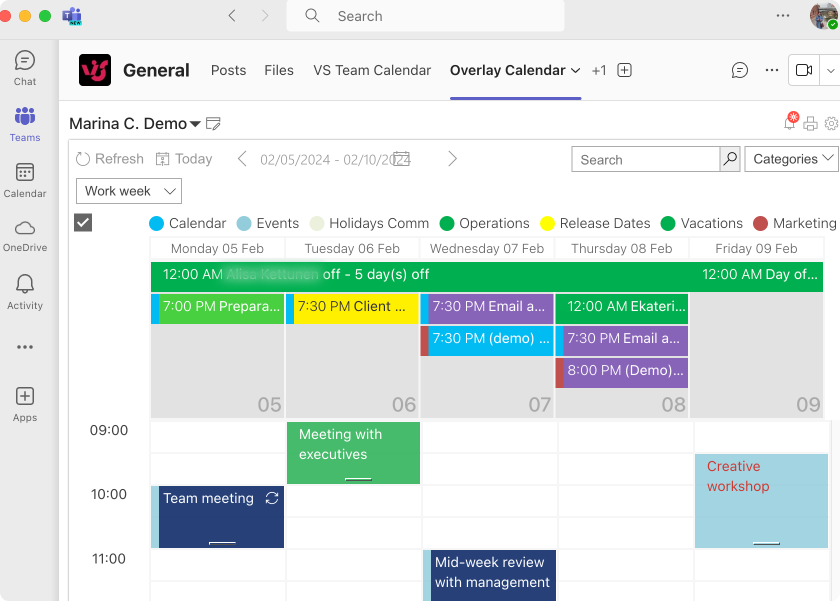 Pic. 10. Sample Virto Calendar view in Microsoft Teams.