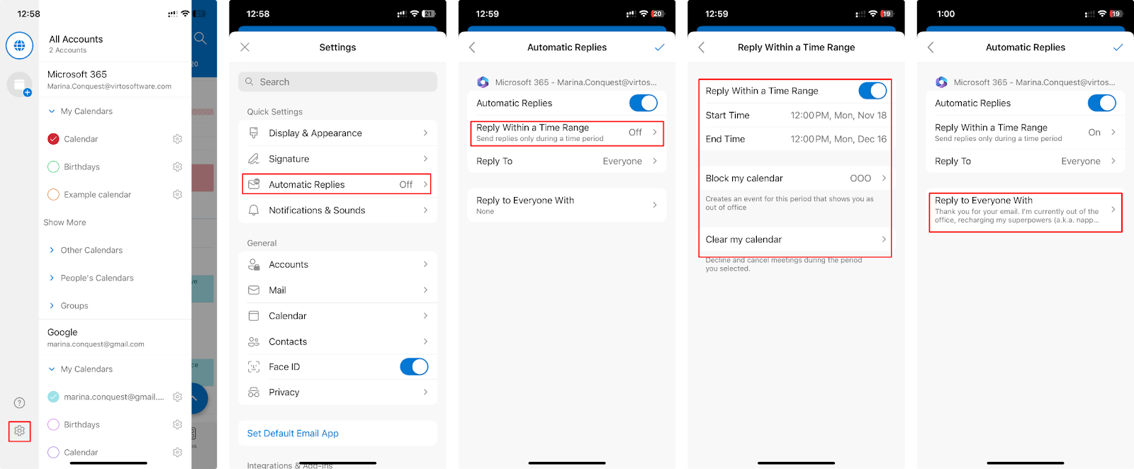 Pic. 7. Configuring your automatic reply on Outlook for mobile.\u00a0