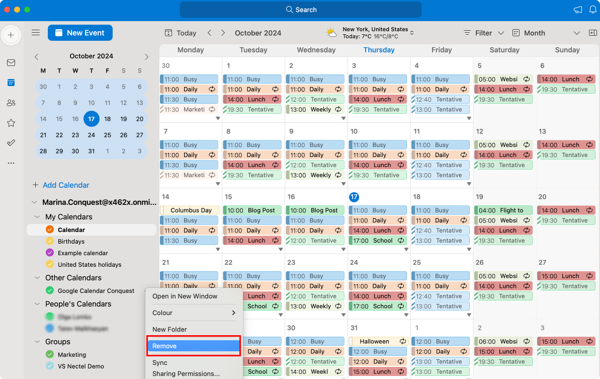 Removing calendar in Outlook for Mac.\u00a0