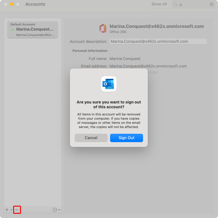 Removing Outlook account on Mac.\u00a0