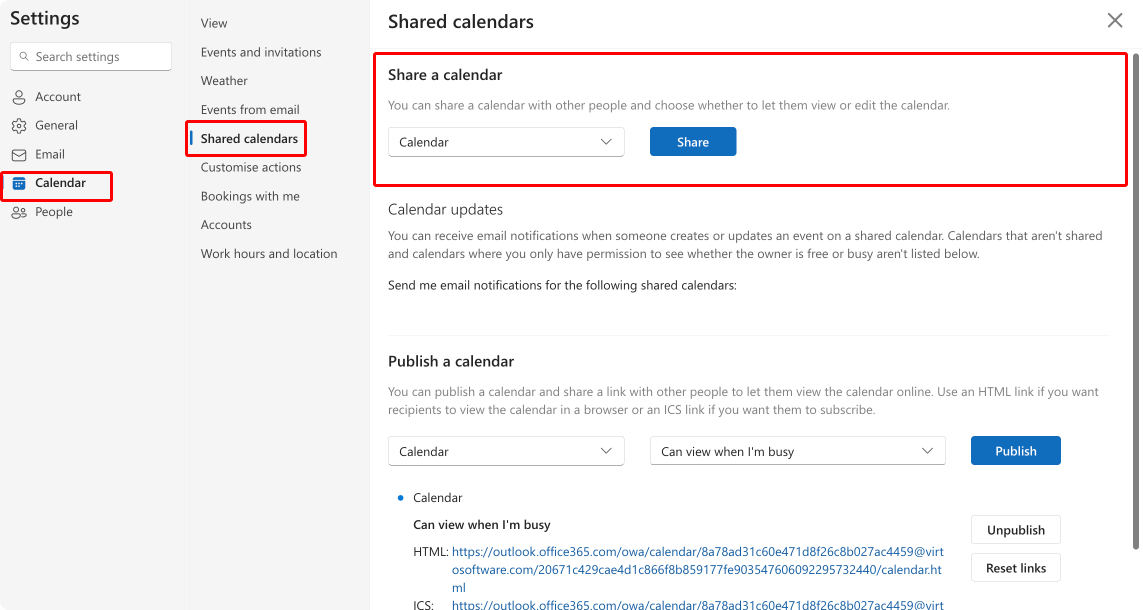 Pic. 1. Navigating to the “Shared calendars” option in OWA.\u00a0