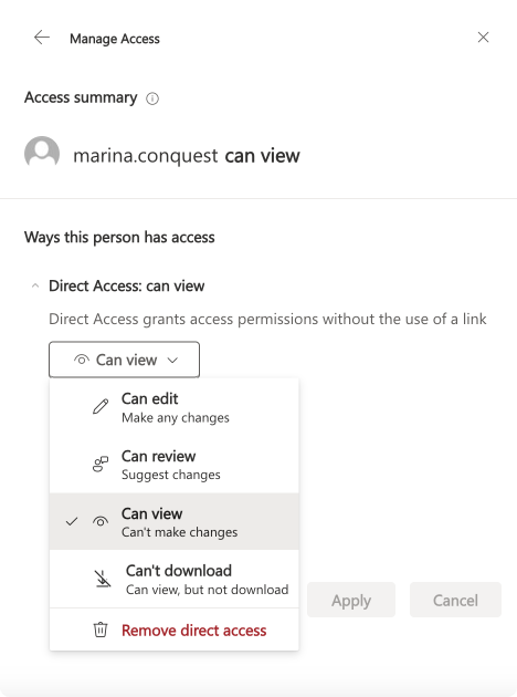 Pic. 14. Reviewing permissions of the external user’s access to your file.