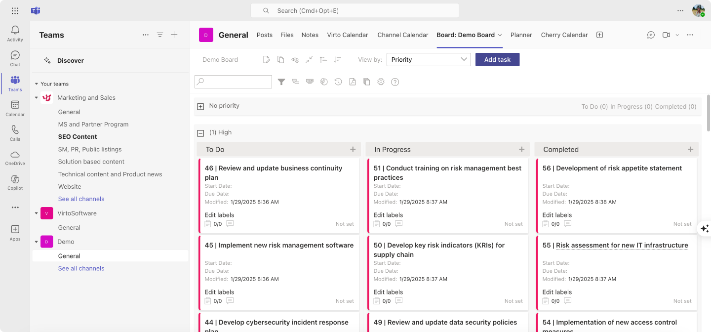 Pic. 3. Example Kanban Board App within Microsoft Teams.