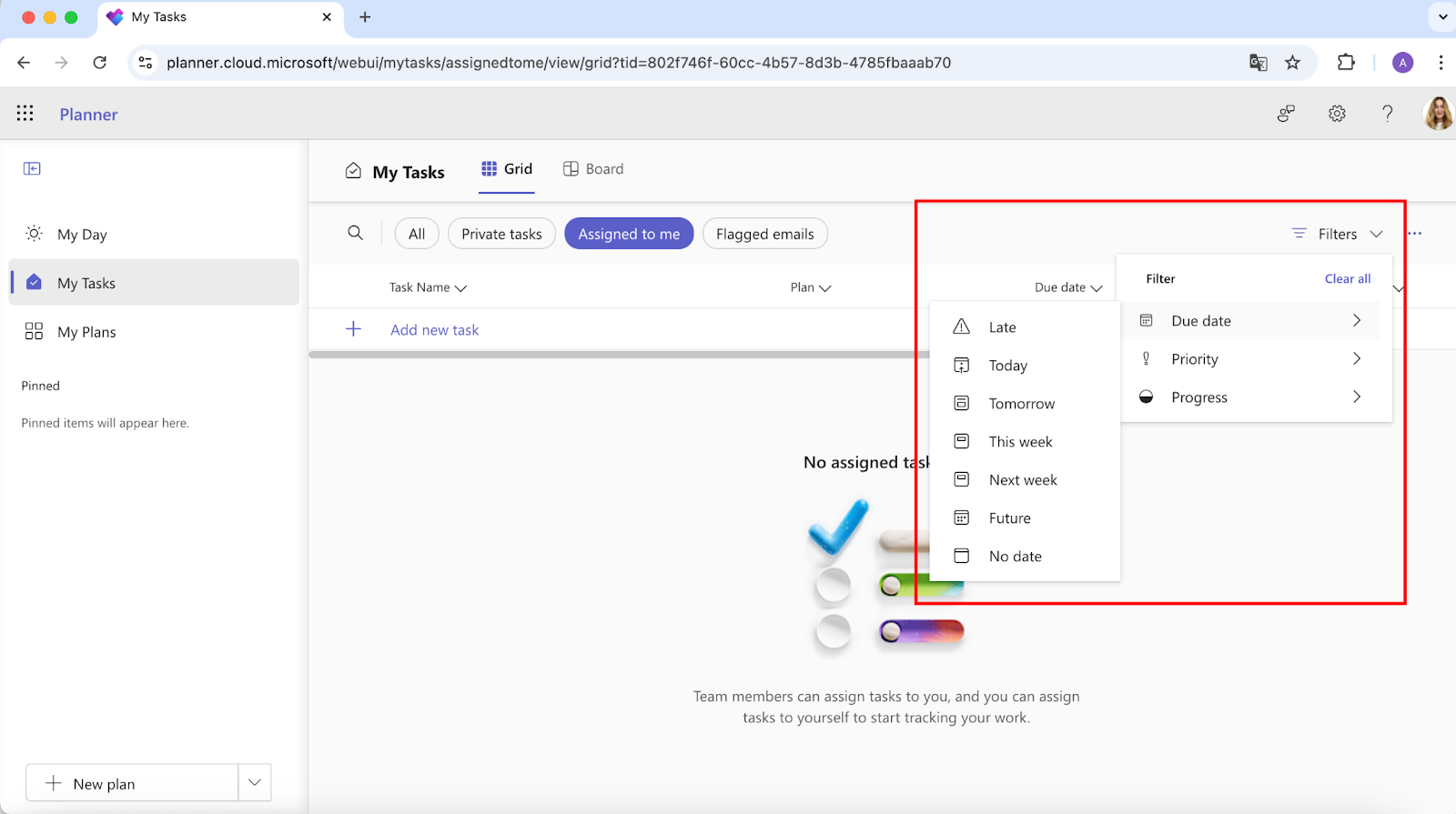 Pic. 5. Example of tasks filters in Microsoft Planner 2024.\u00a0