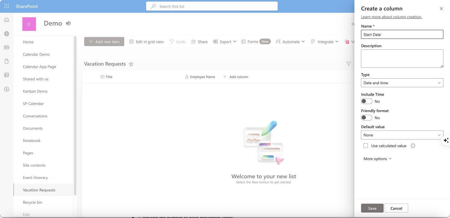 Pic. 6. Creating new columns within a SharePoint list.\u00a0