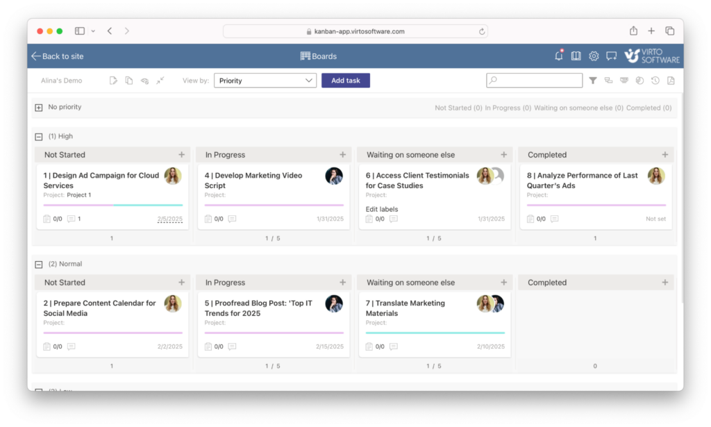 Example Virto Kanban Board