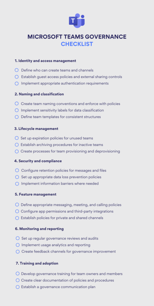 Pic. 4. Microsoft Teams Governance Checklist.