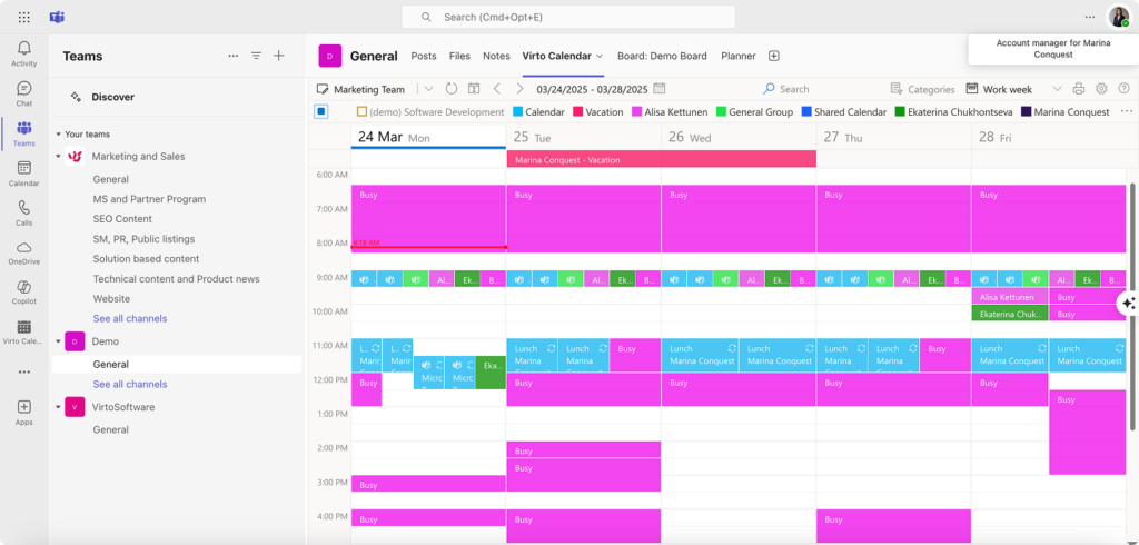 Virto Calendar App in Teams