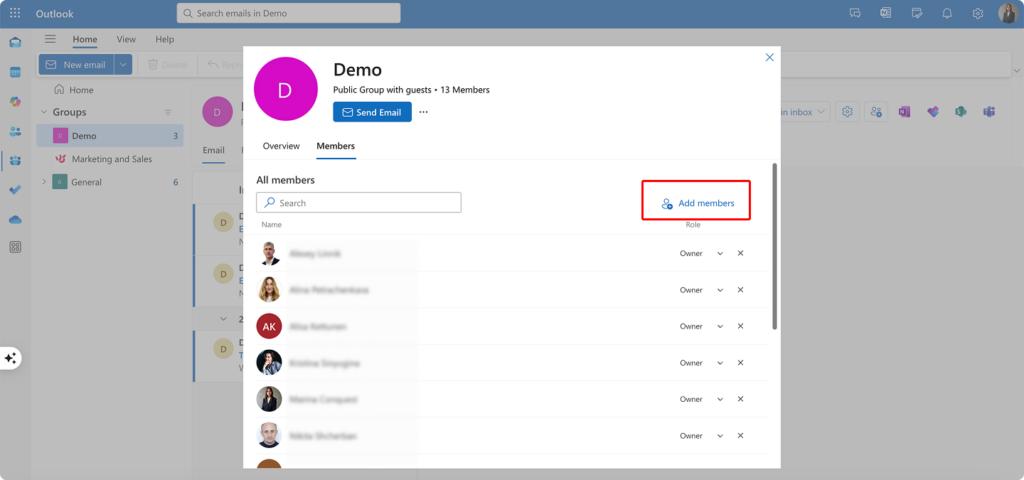 Clicking “Add members” to invite guests