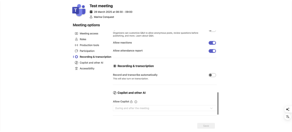 Enabling recording and transcription