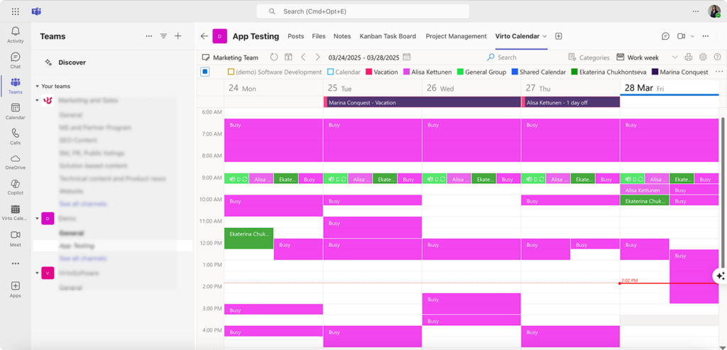 Example Virto Calendar within Teams