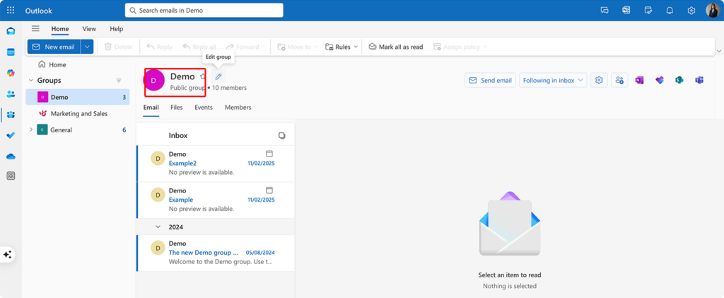 Locating the group’s name to access settings