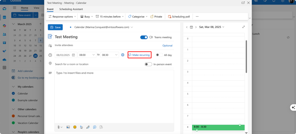 Making a Teams meeting recurring