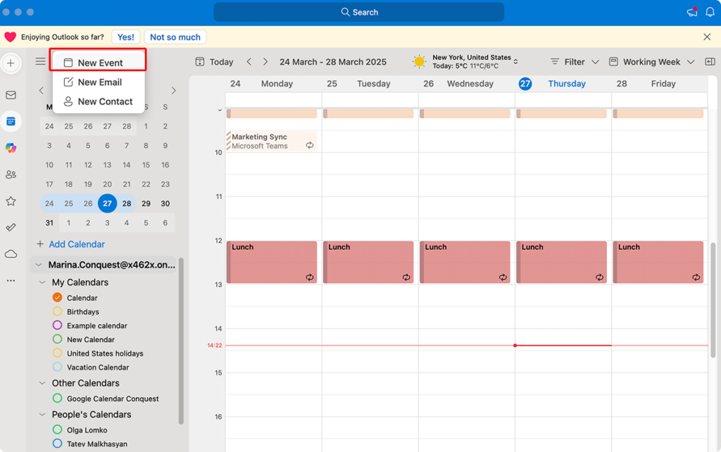 Navigating to the “New Event” in Outlook for Mac