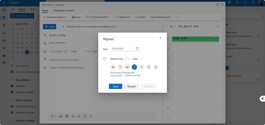 Settings for a recurring sequence