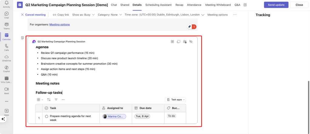 Using a Loop component within a Teams meeting agenda