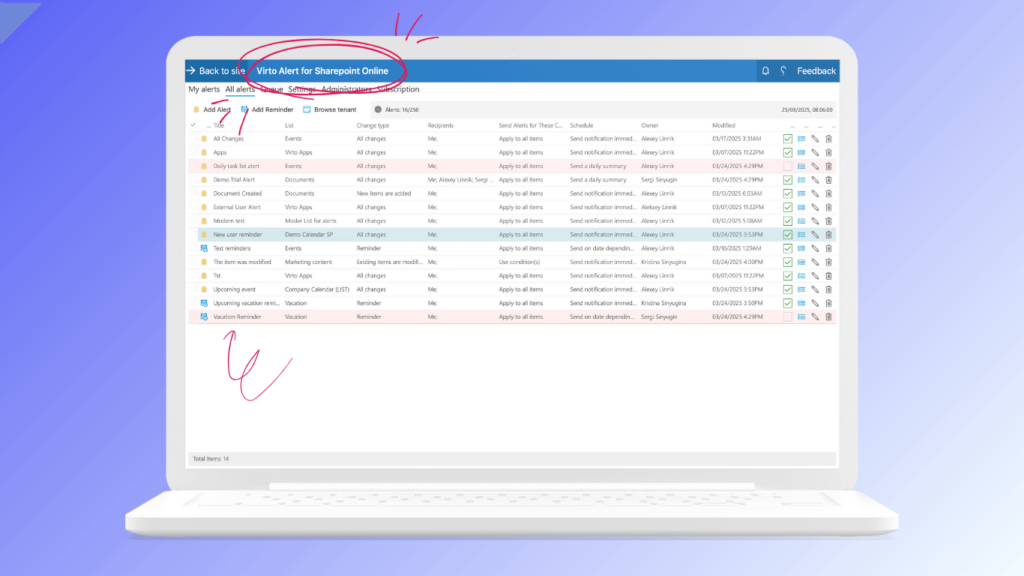 Virto Alerts & Reminders