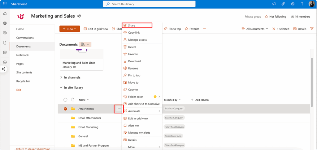 Navigating to the “Share” option.\u00a0
