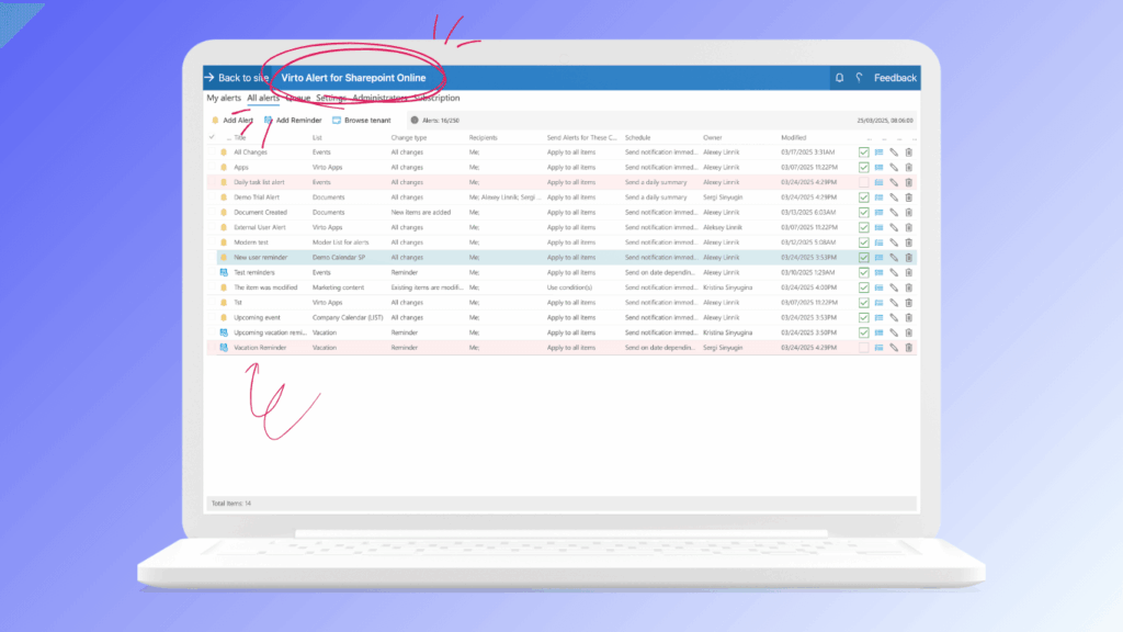 Virto Alerts App for M365.