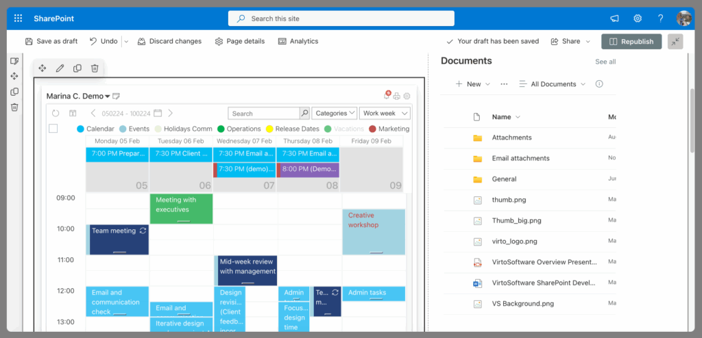 Virto Calendar App in SharePoint