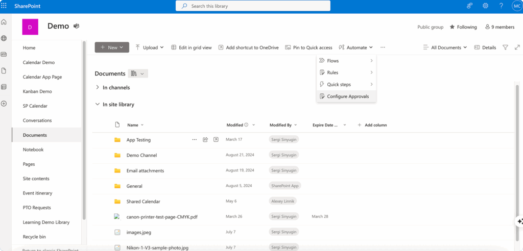 Configuring approvals