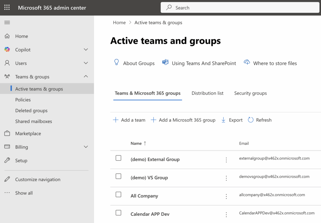 Microsoft 365 Admin Center - Teams and Groups settings