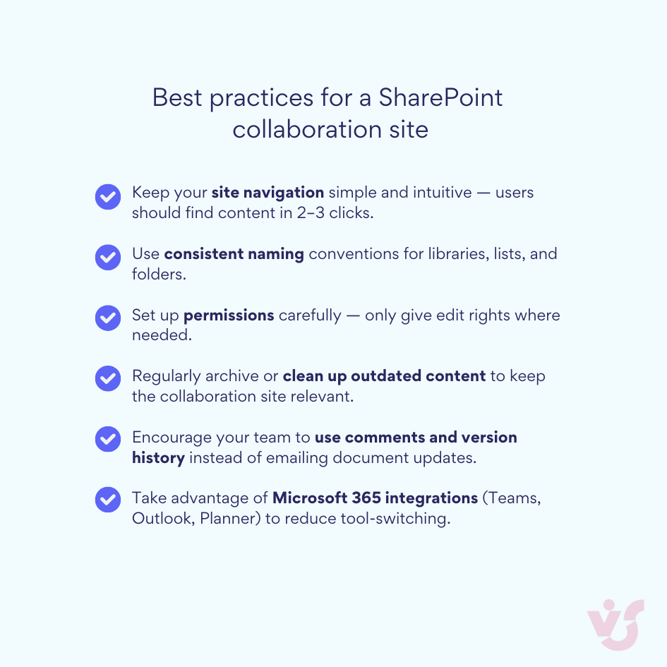 Best practices for a SharePoint collaboration site