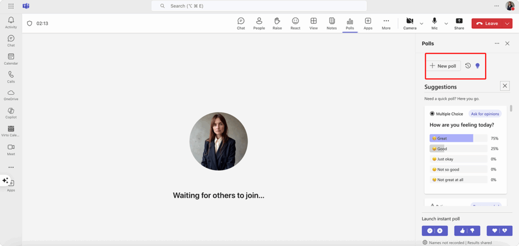 Clicking on “+New poll” within a meeting interface